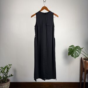 Black Sleeveless Midi Belted Dress XS High Neck, Who What Wear, Minimalist